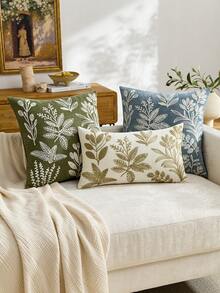 1件绿色花叶刺绣抱枕套，春夏植物叶子图案靠垫套，适合室内装饰，四季通用枕套，不含枕芯 - 綠色 - 查看 7