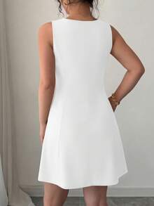 Women's Summer Sleeveless Mini Dress Square Neck A Line Short Cocktail Party Wedding Guest Dresses Graduation Clothes Vacation Club White Dresses For Women - 白色 - 查看 2