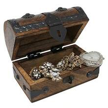 Nautical Cove Treasure Chest - Caja de madera decorativa pequeña 5 x 3.25 - Caja de almacenamiento caja de madera con tapa con bisagras almacenamiento rústico caja de almacenamiento pirata baúl - marrón - Ver 7