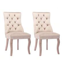 Chaise à 4 pieds, chaise de salle à manger en velours beige, dossier haut, capitonnage à boutons, structure en bois massif, (lot de 2) - Beige - Voir 1