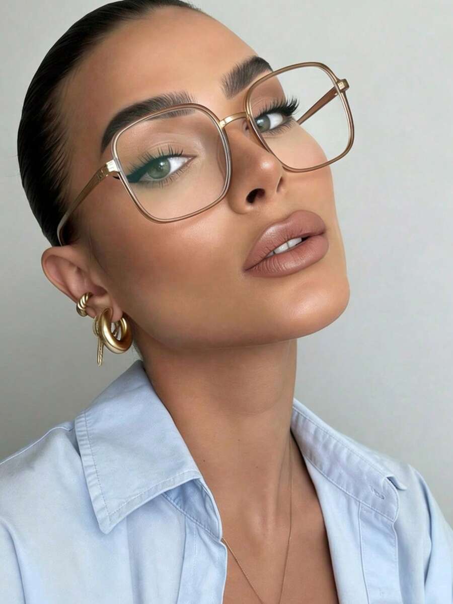 1副女士时尚复古简约优雅奶茶棕色大框眼镜 - 棕色 - 查看 1