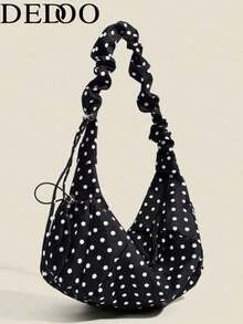 Dedoo 1 chiếc túi xách nhiều ngăn bằng vải nylon, túi đeo vai chấm bi kiểu Hàn Quốc, túi đeo chéo xếp ly dây rút dành cho nữ, túi hobo mềm mại và đa năng kiểu Nhật, chấm bi. - màu đen - Xem 1