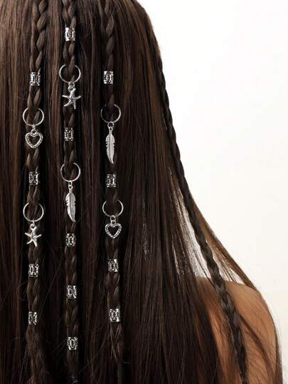 46pcs Vintage Bohemian Style Alloy Hair Scrunchies Set - Hollow Round Hair Accessories Suitable For Women & Girls, Elegant Solid Color Hair Ties, For Braiding & DIY Hairstyles