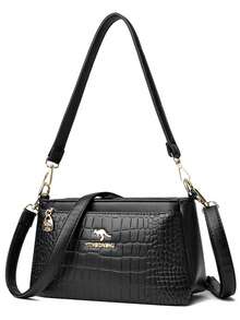 高端大容量柔软真皮女士饺子包，时尚多功能单肩斜挎包，中年妈妈包，手提包 - 黑色 - 查看 3