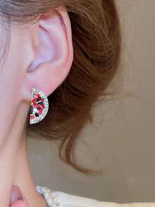 Andkiss Set de 10 piezas de aretes con diseños de cerezas, fresas y naranjas, lindos y dulces - Dorado-Rojo - Ver 6