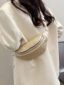 Túi đeo hông dệt kiểu Hàn Quốc mùa hè, túi đeo chéo thời trang. - Màu Khaki - Xem 5