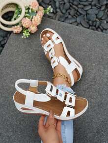 Giày sandal đế xuồng buộc dây thoải mái dành cho nữ cỡ lớn. - trắng - Xem 2