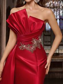 Elegant Chiffon Bridesmaid Dress Appliques Wedding Guest Dress For Birthday Party, Themed Wedding, Valentine's Day,Banquet Solid Color Women Backless Slit Gown Sleeveless Long Formal Dress Spring - Red - View 7