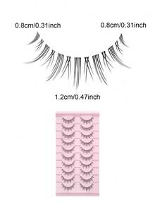10 Pairs Natural-Looking Little Devil False Eyelashes, Transparent Stem Soft Whole Piece Daily Makeup Tool, Slouchy Essential Eyelash - Black - View 2
