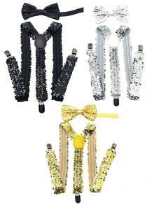 1 Set Men's Sequin Bow Tie, Suspender 3 PiecesAccessory Suit - Multicolor - View 2