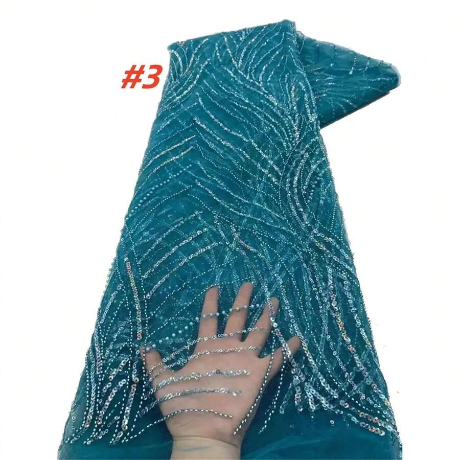 Vải ren châu Phi thêu sequin chất lượng cao năm 2026, vải ren hạt cườm kiểu Pháp dùng để may váy cưới cho nữ.