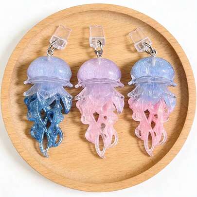 1个海洋系列炫彩水母防尘塞，树脂环氧树脂手机防尘塞装饰，适用于Lightning（5-14）/Type-C接口电子阅读器