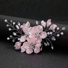 1pc Light Pink Flower & Pearl Handmade Hair Comb Accessory For Women - Pink - View 1