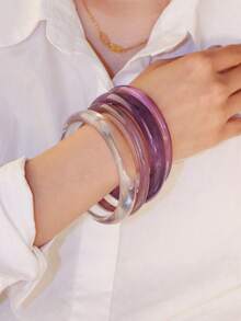 4pcs Set Elegant Retro Bracelet, Fashion Minimalist Design, Suitable For Casual Wear, Women Jewelry, Acrylic, No Electroplating, No Inlaid, Suitable For Daily And Party Occasions All Year Round - Màu tím hoa cà - Xem 5