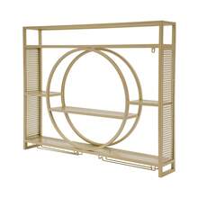 ZHFEISY 3-Tiers Wall Mounted Wine Rack, Modern Round Hanging Metal Display Stand With Wine Glass Holder Hanging Industrial Liquor Shelf For Kitchen, Living Room, Home - Gold - View 7