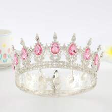 Baroque Rhinestone Embellished Crown, Round Luxury Royal Tiara, Elegant Bridal Wedding Dress Accessory, Festival Party Dress Up Headpiece - Multicolor - View 11