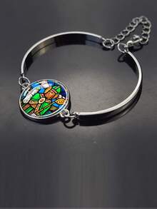 1pc Elegant Lucky Bracelet, Embedded With Four-Leaf Clover Glass Dome Design, Fashionable And Generous, Suitable For Men And Women, An Excellent Gift And Ideal Birthday Present - Silver - View 19