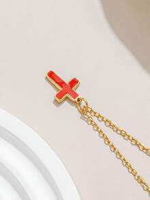 Mazuer 1件粉色少女风不锈钢滴油心形锁扣项链，蝴蝶结，音符，十字架吊坠，18K镀金锁骨链，浪漫日常佩戴及女士生日礼物 - 彩色 - 查看 9