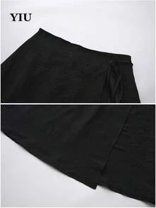 Đầm maxi dáng suông màu đen bằng polyester có dây rút của YIU dành cho nữ, chất liệu vải có họa tiết, kiểu dáng thường ngày và thanh lịch. - màu đen - Xem 10