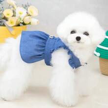 Quần áo cho thú cưng, váy cho chó, váy cho mèo, váy denim thêu chữ nhẹ cho chó và mèo nhỏ, mùa xuân/hè. - Nhiều màu - Xem 4