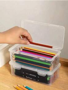 1/4/10pcs Large Capacity Transparent Plastic Storage Boxes With Flip Lid Hinge Cover, Multi-Functional Organizer Boxes, Dust-Proof Protection, Suitable For Office, School, Home Desk, Multi-Purpose Storage Containers, Space-Saving Stackable Design, Back To School Gift - Multicolor - View 6