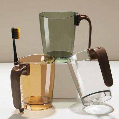 1 pieza Vaso para cepillo de dientes con drenaje automático, soporte para cepillo de dientes de una sola ranura, estante de almacenamiento de baño con separación de seco y húmedo, mango desmontable, adecuado para el mostrador del hogar y el hotel