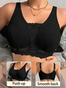 1 buah Bra Wanita Ukuran Besar Minimalis Kasual Nyaman, Motif Renda, Tanpa Kawat, Lembut dan Mendukung - Hitam - View 2