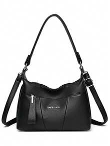 Bolsos de mano de lujo para damas, nuevos, de alta calidad en piel de PU. Bolso de hombro para mujer, con estilo retro y minimalista, bolso bandolera - Negro - Ver 4