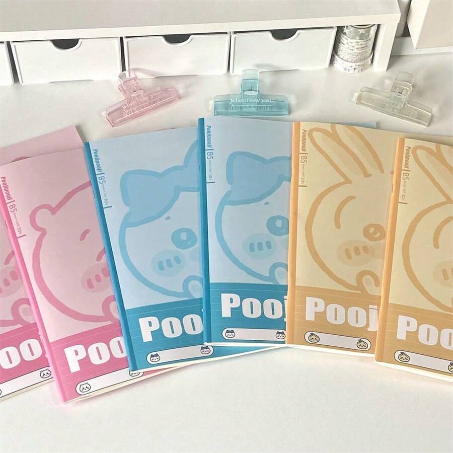 chiikawa 1本 Poojipooji 原创系列 B5 马蹄笔记本，卡通可爱横线日记本/记事本，新年/情人节/复活节礼物 [款式随机] - 彩色 - 查看 1