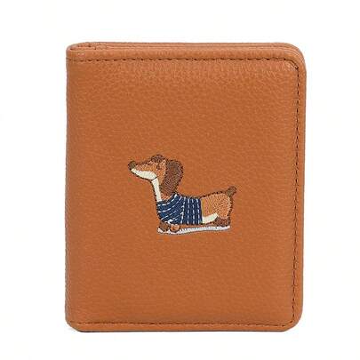 Cartoon Puppy Short Wallet, Minimalist Multi-Card Holder Slim Coin Purse For Women/Students