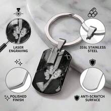 个性化照片钥匙扣，时尚刻字照片钥匙扣，周年纪念礼物，万圣节装饰，背包挂件，生日礼物，节日礼物，情人节礼物，母亲节礼物，毕业礼物，圣诞礼物，玫瑰金，铂金，磨砂金，适合初中生、高中生、大学生、大一新生、大二学生、本科生，家庭礼物 - 彩色 - 查看 3