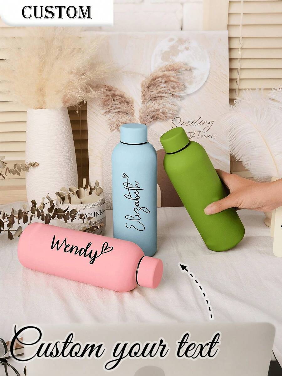 1件客製化雙層不鏽鋼咖啡杯/蘇打水瓶，運動保溫旅行杯，500ml/17oz 個性化姓名杯，多色可選，適合開學、節日與生日禮物