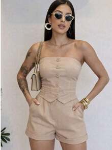 Elegant Tailored Suit, Strapless, Sophisticated And Modern. - Màu be - Xem 3