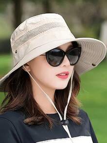 1pc Unisex Large Brim Bucket Hat, Breathable And Sun Protection, Adjustable Drawcord, Suitable For Spring And Summer - Burgundy 2 - View 2