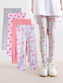 4 piezas Leggings ajustados con estampado animal para niñas, pantalones tobilleros elásticos y ajustados, uso diario cómodo, primavera/verano - Multicolor - Ver 6