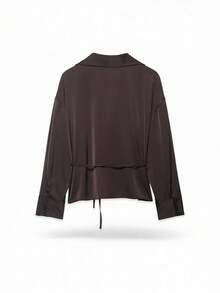YROOE Women's Spring/Summer Commuting Waist Belt Lapel Satin Blouse - Brown - View 2