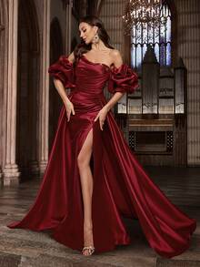 Đầm đỏ lộng lẫy dành cho nữ, thiết kế cúp ngực, tay áo cách điệu và đính sequin. Thích hợp cho tiệc cưới. - Màu Đỏ Sâu - Xem 6