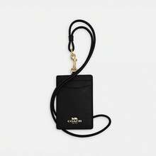 Coach 竖款真皮证件卡套，带透明证件窗口、2个信用卡槽和可拆卸颈带 - 黑色 - 查看 5