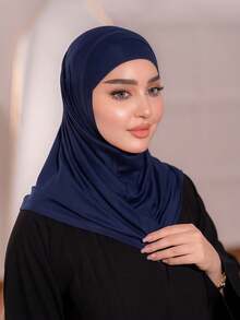 1件装女士中东阿拉伯迪拜土耳其纯色经典简约休闲优雅低调莫代尔丝绸柔软透气舒适长帽檐二合一围巾头巾针织头巾，适合日常生活、节日、聚会、礼拜等场合。 - Hijab - 查看 15