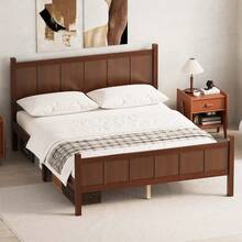 MERAX Queen Size Flat Panel Bed With Headboard & Footboard, Minimalist Modern Platform Bed With Wood Grain Finish, Shaker And Farmhouse Style Design, Sleek And Functional Bedroom Furniture,Dark Walnut - Màu gỗ óc chó đậm (kích thước Queen) - Xem 2