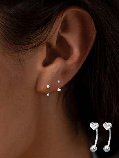 1件925纯银心形耳环 - 简约百搭正面佩戴耳环