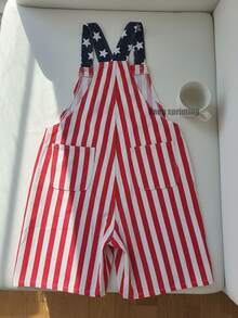 American Flag Print Short Overalls With Headband - Patriotic Fourth Of July Outfit For Men & Women, Vintage American Flag Sleeveless Short Overalls - Casual Patriotic Streetwear With Adjustable Straps, USA Flag Short Overalls - Patriotic Stars And Stripes Denim Shortalls With Headband For 4th Of July & Summer Festivals - Nhiều màu - Xem 3