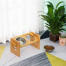Giá đỡ bát ăn cho thú cưng có thể điều chỉnh độ cao, khung tre chắc chắn, hai bát bằng thép không gỉ, thiết kế nâng cao giúp tránh mỏi cổ, tách riêng thức ăn khô và ướt, phù hợp cho chó/mèo nhỏ và lớn, quà tặng Phục Sinh ý nghĩa, đồ dùng cho thú cưng tốt nhất, ổn định, chống trượt, dễ vệ sinh, bền bỉ. - Dung lượng ngẫu nhiên - Xem 11