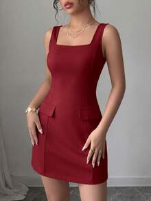 PRETTYGARDEN Women's Summer Sleeveless Mini Dress Square Neck A Line Short Cocktail Party Wedding Guest Dresses Graduation Clothes Vacation Club Wine Red Dresses For Women - 酒紅色 - 查看 3