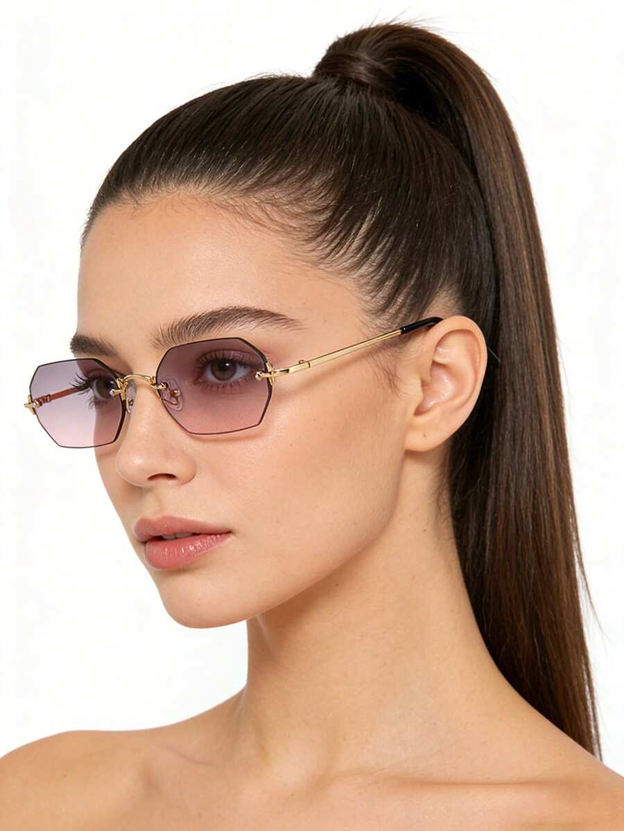 1 chiếc kính thời trang nữ dáng vuông không gọng, phong cách retro, phù hợp để đeo hàng ngày và chụp ảnh đường phố. - màu gradient - Xem 1