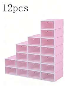 6/12pcs Transparent Stackable Shoe Boxes Foldable Plastic Storage Containers For High Heels Sneakers Boots All Types Of Shoes Space Saving Organizer Entryway Bedroom Dorm Office Closet Shoe Rack Set Clear Display Dust Proof Protection - View 10