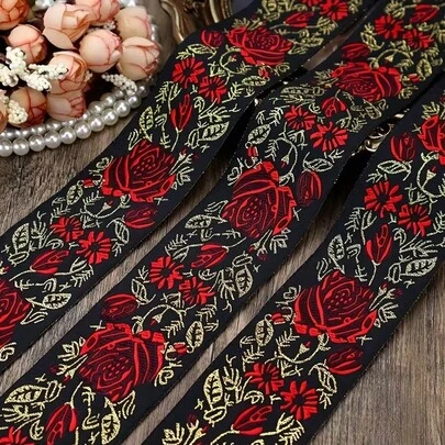 182.88厘米/72英寸/2码复古提花缎带，带花卉蕾丝花边，5码装，适用于服装、包袋和装饰品。