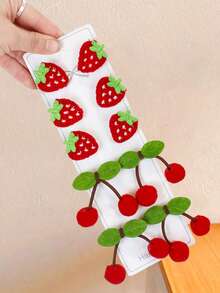 10pcs/Set Strawberry & Cherry Shaped Hair Clips, Cute Knitted Fabric Strawberry & 3D Cherry Design, Petite & Adorable - Suitable For Girls & Women, Fit For Daily, Outing, Campus, Party And More Occasions, Easy To Clip On And Add Cute Vibe, Great For Photos,Summer,Holiday,Travel - Multicolor - View 4