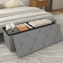 43 Inch Storage Ottoman Bench, Folding Storage Bench Ottoman, For Bedroom, Living Room, And Utility Room, Grey (43.3'' W) - 灰色 - 查看 2