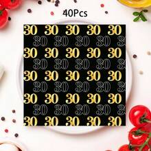 20张/40张/60张装，黑金配色30岁生日派对鸡尾酒餐巾纸，“庆祝30周年”双层一次性纸巾，30周年纪念餐桌装饰（男女皆宜），30岁生日派对用品，30周年纪念及里程碑派对，13*13英寸 - 30歲 - 查看 8